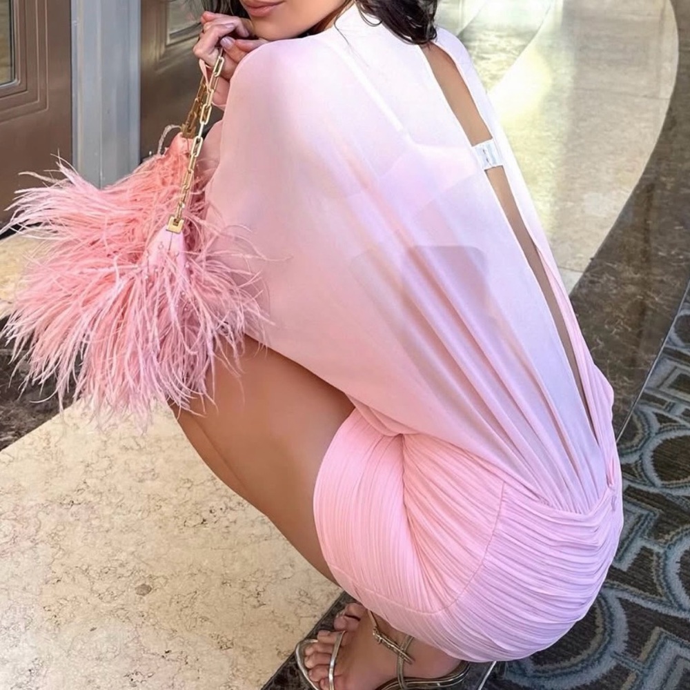 Pink Women's Pleated Backless Cocktail Dress